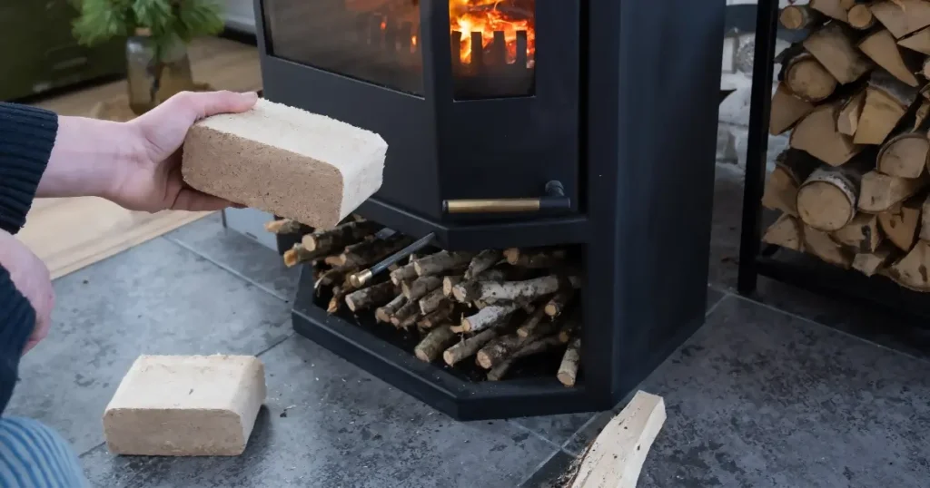 Træbriketter og brænde i brændeovn